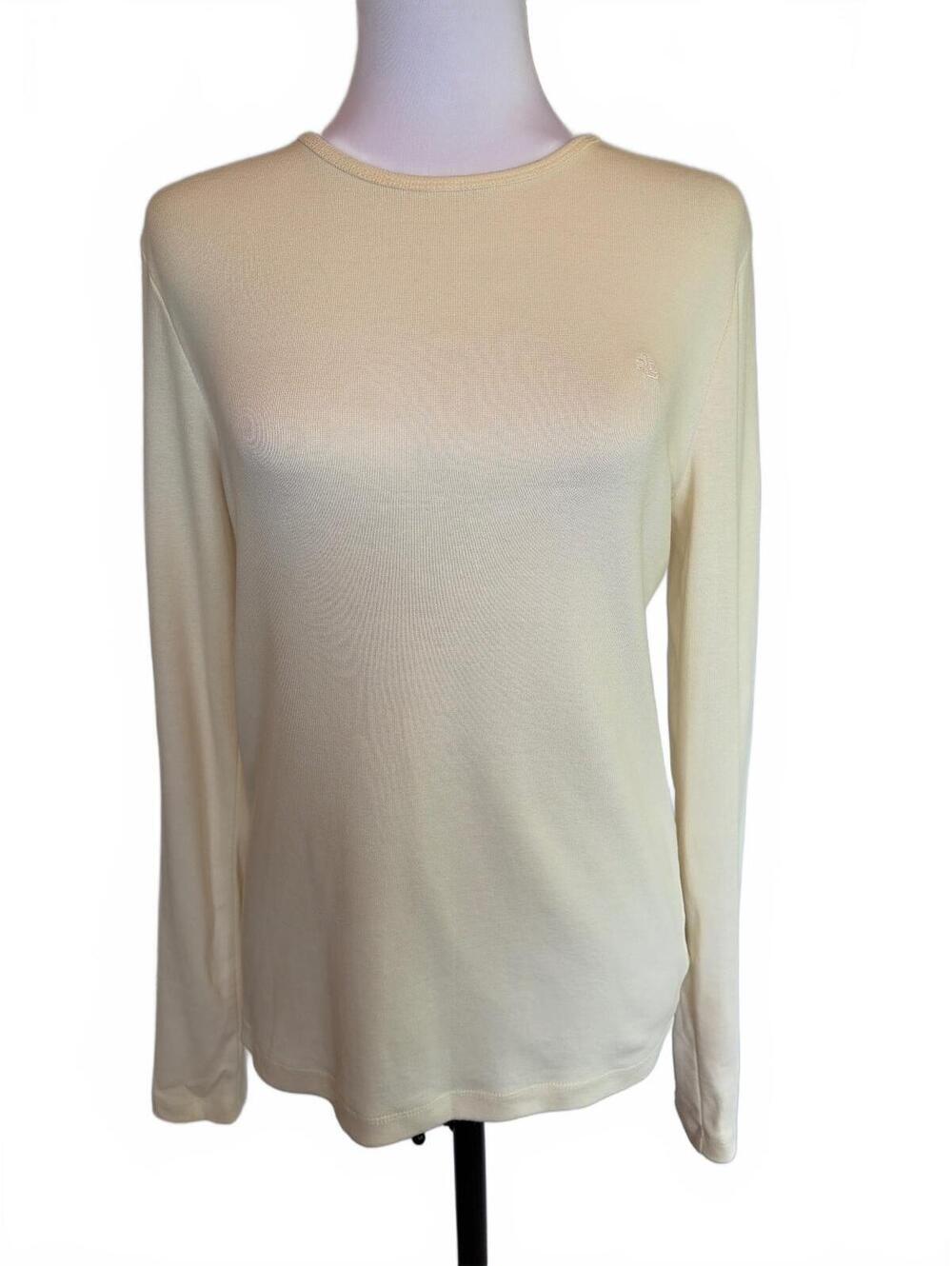 Lauren Ralph Lauren Cream Cotton Long Sleeve Top S Classic Prep Quiet Luxury